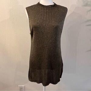 Chico's Top Metallic Gold Sleeveless Mock Neck Blouse Shimmer Size 2 (Lg 12)